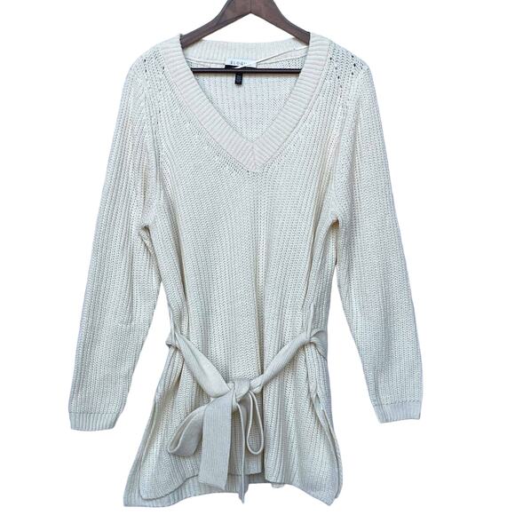 Eloquii Women's‎ Pullover Ribbed Knit Sweater Size 18/20 Ivory V-Neck Belted - Picture 1 of 15